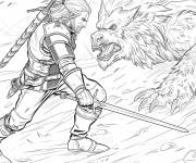 Coloriage Geralt et le dragon de la serie Witcher