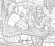 Coloriage Geralt jouant aux cartes avec son ami