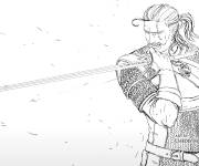 Coloriage Geralt levant son &eacute;p&eacute;e