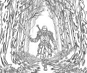 Coloriage Geralt marchant parmi les arbres de la foret