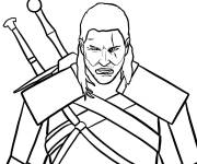 Coloriage et dessins gratuit guerrier Geralt en vecteur à imprimer