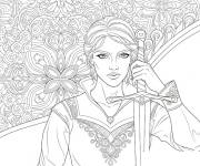 Coloriage Guerri&egrave;re de The Witcher avec son &eacute;p&eacute;e