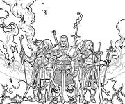 Coloriage Personnages de Witcher dans une sc&egrave;ne de bataille &eacute;pique