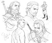 Coloriage Plusieurs Croquis de Geralt