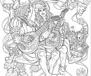 Coloriage Sc&egrave;ne de bande de musique de moyen age dans la serie witcher