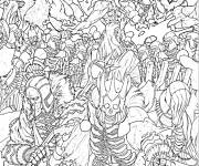 Coloriage Sc&egrave;ne de combat contre les cr&eacute;atures