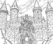 Coloriage Un sorceleur assis la garde devant le ch&acirc;teau