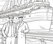 Coloriage Des marins devant le navire classique du Titanic