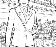 Coloriage &Eacute;l&eacute;gante dame devant le Titanic dans le port