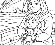 Coloriage La m&egrave;re et son b&eacute;b&eacute; on pu &eacute;vaquer le Titanic