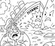 Coloriage Le capitaine quitte le Titanic qui coule