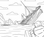 Coloriage Le Titanic coule sous les yeux des survivants