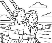 Coloriage Les amoureux sur le pont de Titanic