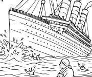 Coloriage Les passagers du Titanic qui plongent dans l'oc&eacute;an