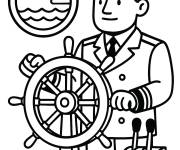 Coloriage Membre du crew du Titanic au gouvernail