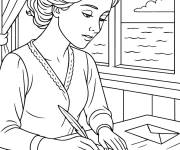 Coloriage Rose &eacute;crit une lettre dans sa chambre dans Titanic