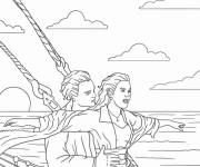 Coloriage Sc&egrave;ne des amoureux Jack et Rose du film Titanic
