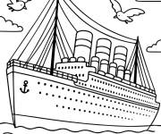 Coloriage Sc&egrave;ne du Titanic parmi les oiseaux