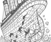 Coloriage Titanic au fond de l'oc&eacute;an r&eacute;aliste
