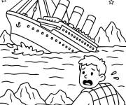 Coloriage Titanic coule sous le regard d'enfant effray&eacute;