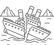 Coloriage Titanic coup&eacute; en deux avant de couler