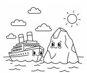 Coloriage Titanic et l'iceberg en maternelle