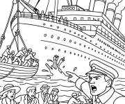Coloriage Titanic et les canots de sauvetages dans la mer