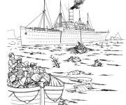 Coloriage Titanic et les passagers sur les petits navire avant le naufrage