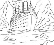 Coloriage Titanic parmi des icebergs g&eacute;ant
