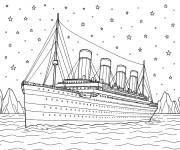 Coloriage Titanic pendant la nuit &eacute;toil&eacute;e