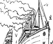 Coloriage et dessins gratuit Voilier pr&egrave;s du bateau Titanic à imprimer