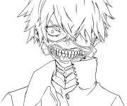 Coloriage Ken Kaneki en portant son masque des goules japonais
