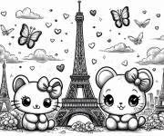 Coloriage et dessins gratuit Animaux adorables devant la Tour Eiffel à imprimer