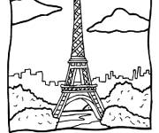 Coloriage Carte de v&oelig;ux de Tour Eiffel
