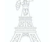 Coloriage Chat mignon sur la Tour Eiffel de dessin anim&eacute;