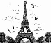 Coloriage Dessin r&eacute;aliste de la Tour Eiffel &agrave; Paris