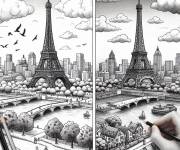 Coloriage et dessins gratuit Deux illustrations de la Tour Eiffel à imprimer