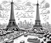 Coloriage et dessins gratuit Deux Tour Eiffel abstrait à imprimer