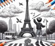 Coloriage et dessins gratuit Enfant qui colorie la Tour Eiffel à imprimer