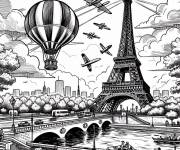 Coloriage et dessins gratuit Evenement a&eacute;rien sur la Tour Eiffel à imprimer