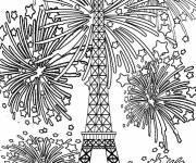 Coloriage Feu d&rsquo;artifice festif derri&egrave;re la Tour Eiffel