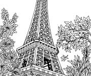 Coloriage Illustration Tour Eiffel pour adulte