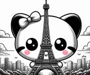 Coloriage et dessins gratuit Jouet mignon derri&egrave;re la Tour Eiffel à imprimer