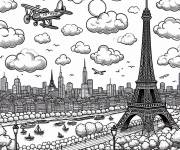 Coloriage et dessins gratuit L'avion sur la Tour Eiffel à imprimer
