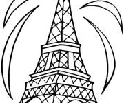 Coloriage La f&ecirc;te d'Independence &agrave; Paris derri&egrave;re la Tour Eiffel