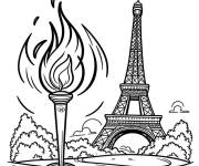 Coloriage La flamme des JO 2024 devant la Tour Eiffel