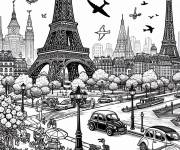 Coloriage et dessins gratuit La nature parisienne et La tour Eiffel à imprimer