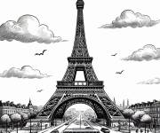 Coloriage et dessins gratuit La rue sous la Tour Eiffel à imprimer