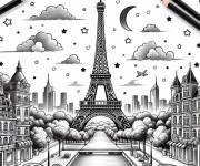 Coloriage et dessins gratuit La senne passant sous la Tour Eiffel à imprimer