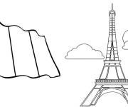 Coloriage La Tour Eiffel avec le drapeau de la France
